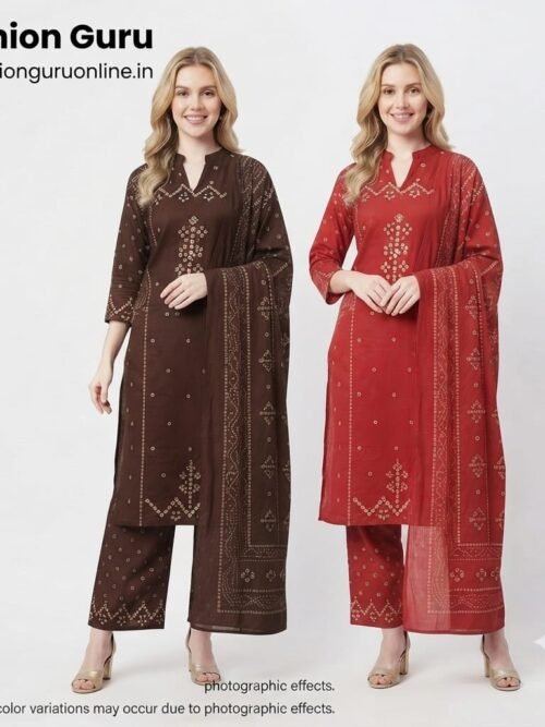 Stand Collar Bandhani Dress with Dupatta