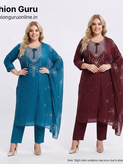 Plus Size Bandhani Dress with Dupatta