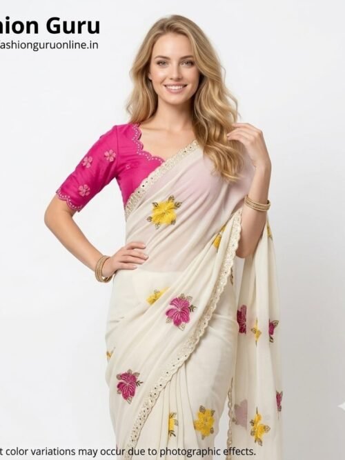 Glamorous Mirror Work Partywear Saree